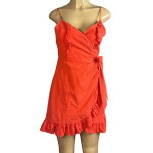 Saints + Secrets Orange Sleeveless Ruffle Wrap Mini Dress Size Large